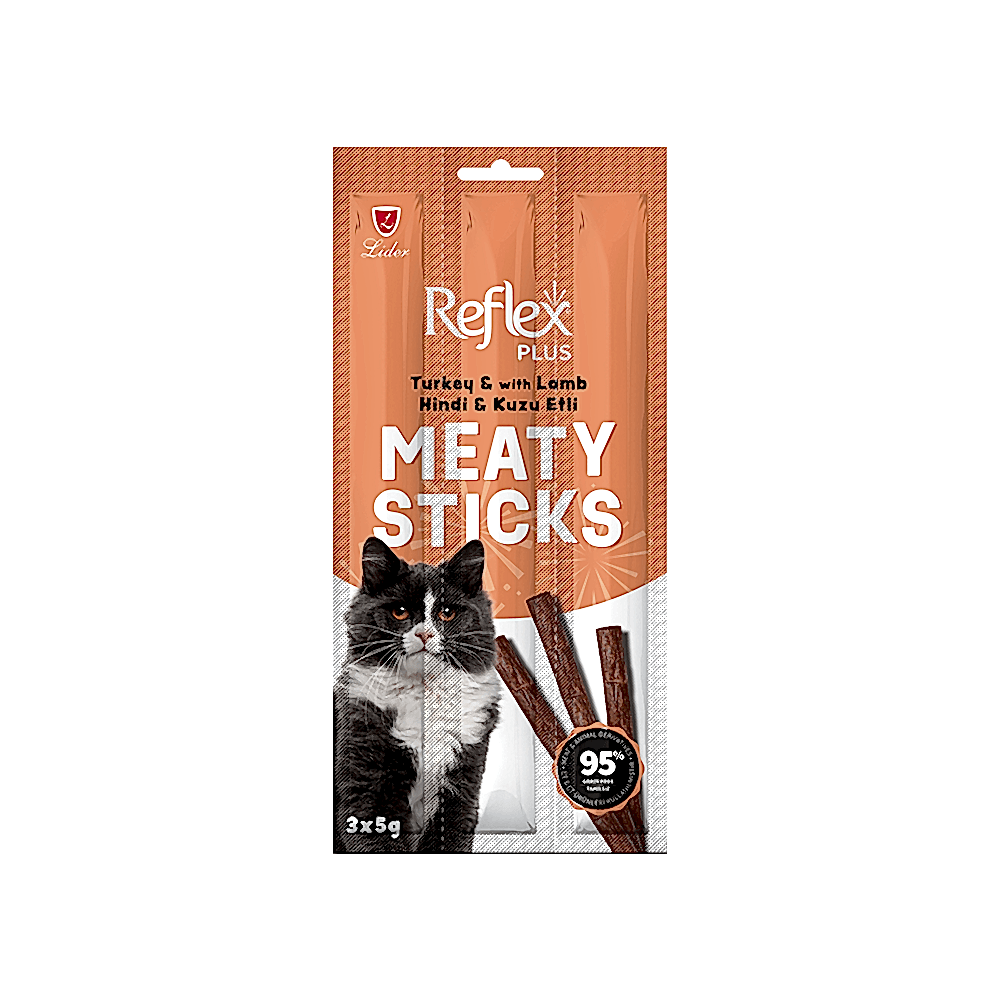 Reflex Plus Meaty Sticks Hindi Etli ve Kuzu Etli Yetişkin Kedi Ödülü (3 x 5 g)