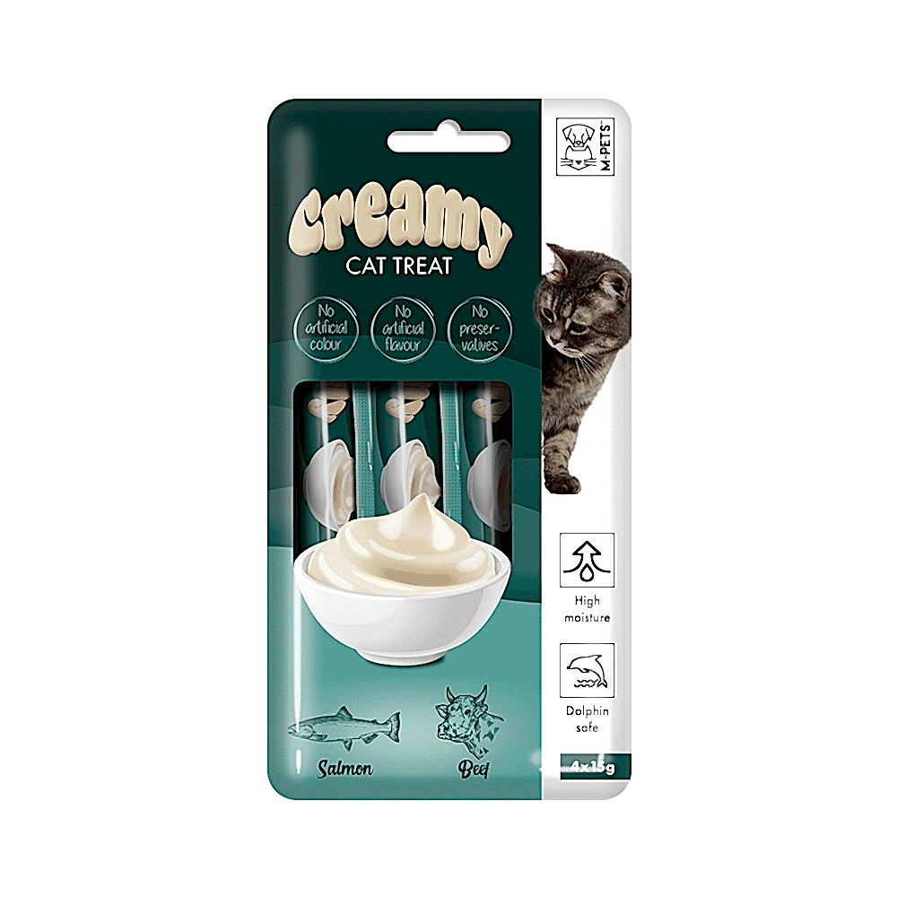 M-Pets Creamy Somonlu ve Biftek Etli Kedi Ödülü (4 x 15 g)