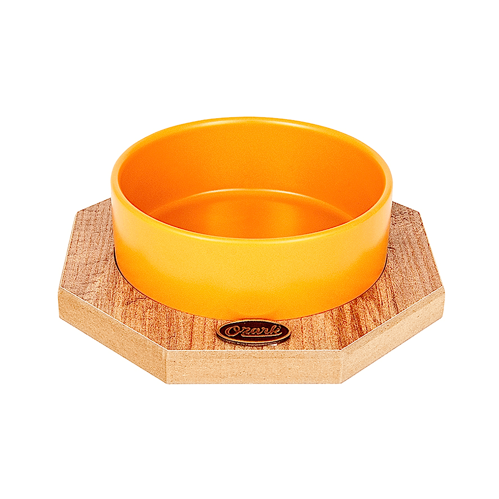 PetVoda Ozark Sekizgen Ahşap Standlı Seramik Hardal Mama ve Su Kabı (400 ml)