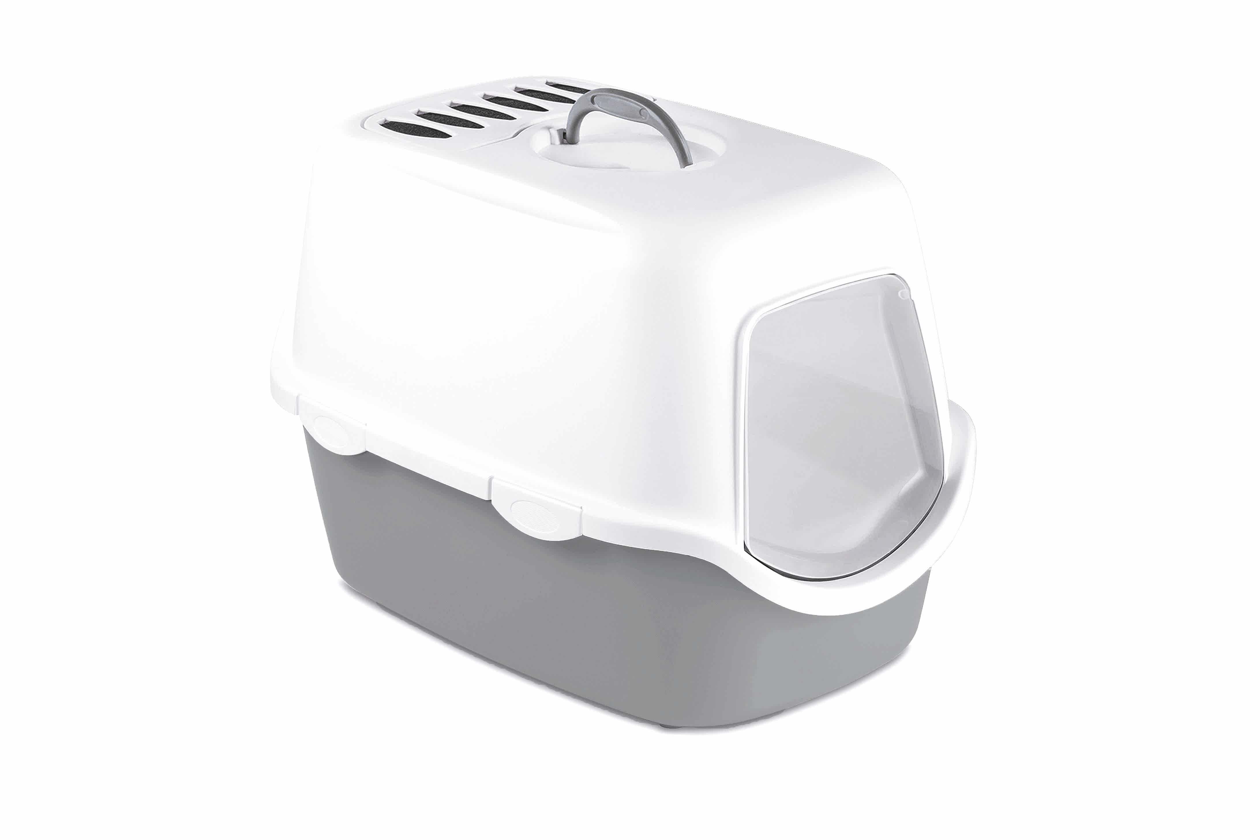 Stefanplast Cathy Filtreli Kapalı Beyaz Gri Kedi Tuvaleti (56 x 40 x 40 cm)