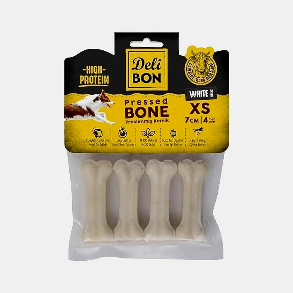 Deli Bon Deri Press Kemik Köpek Ödülü 7 cm (4'lü)