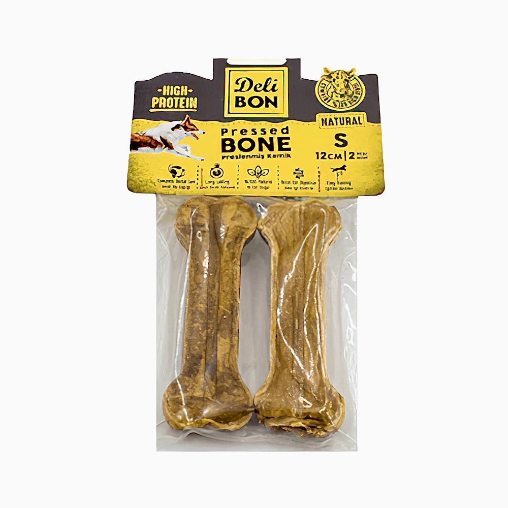 Deli Bon Deri Natural Press Kemik Köpek Ödülü 12 cm (2'li)