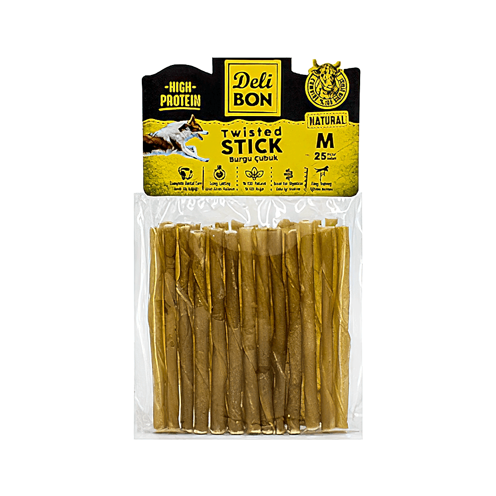 Deli Bon Deri Natural Burgu Çubuk Köpek Ödülü M (25'li)