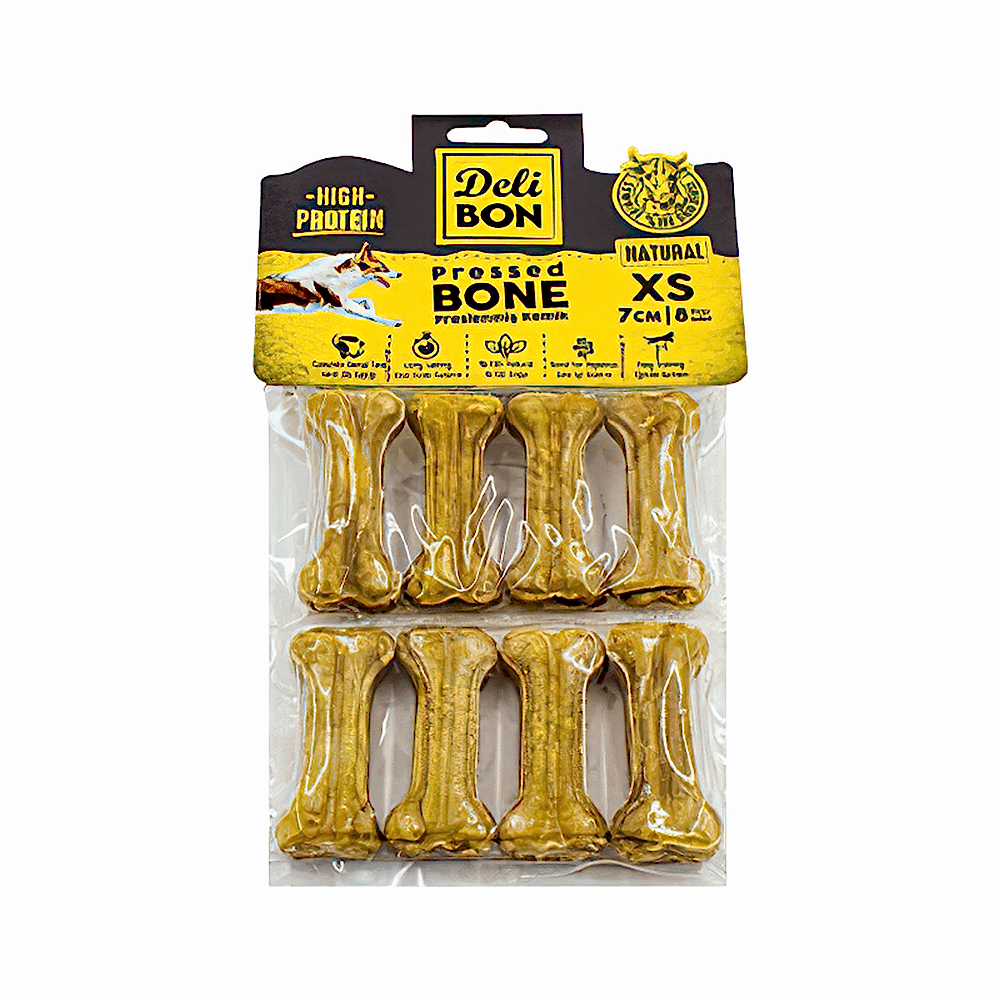 Deli Bon Deri Natural Press Kemik Köpek Ödülü 7 cm (8'li)