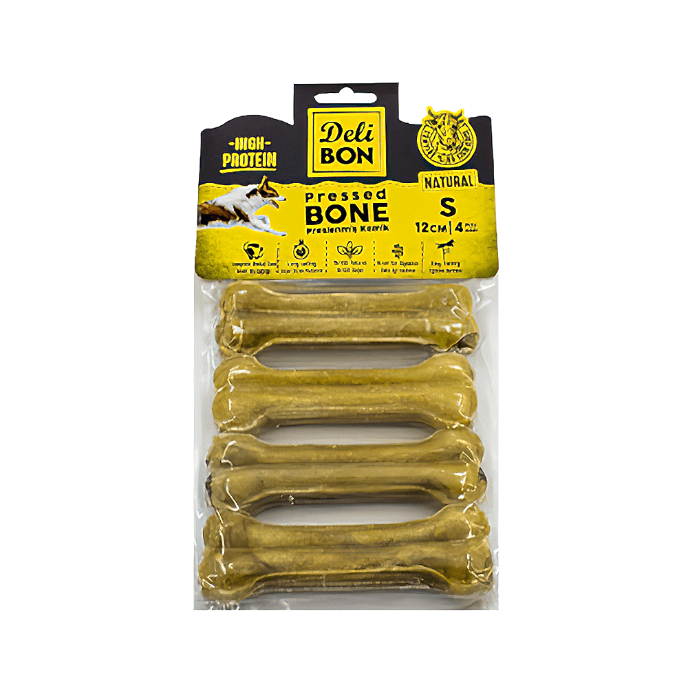 Deli Bon Deri Natural Press Kemik Köpek Ödülü 12 cm (4'lü)