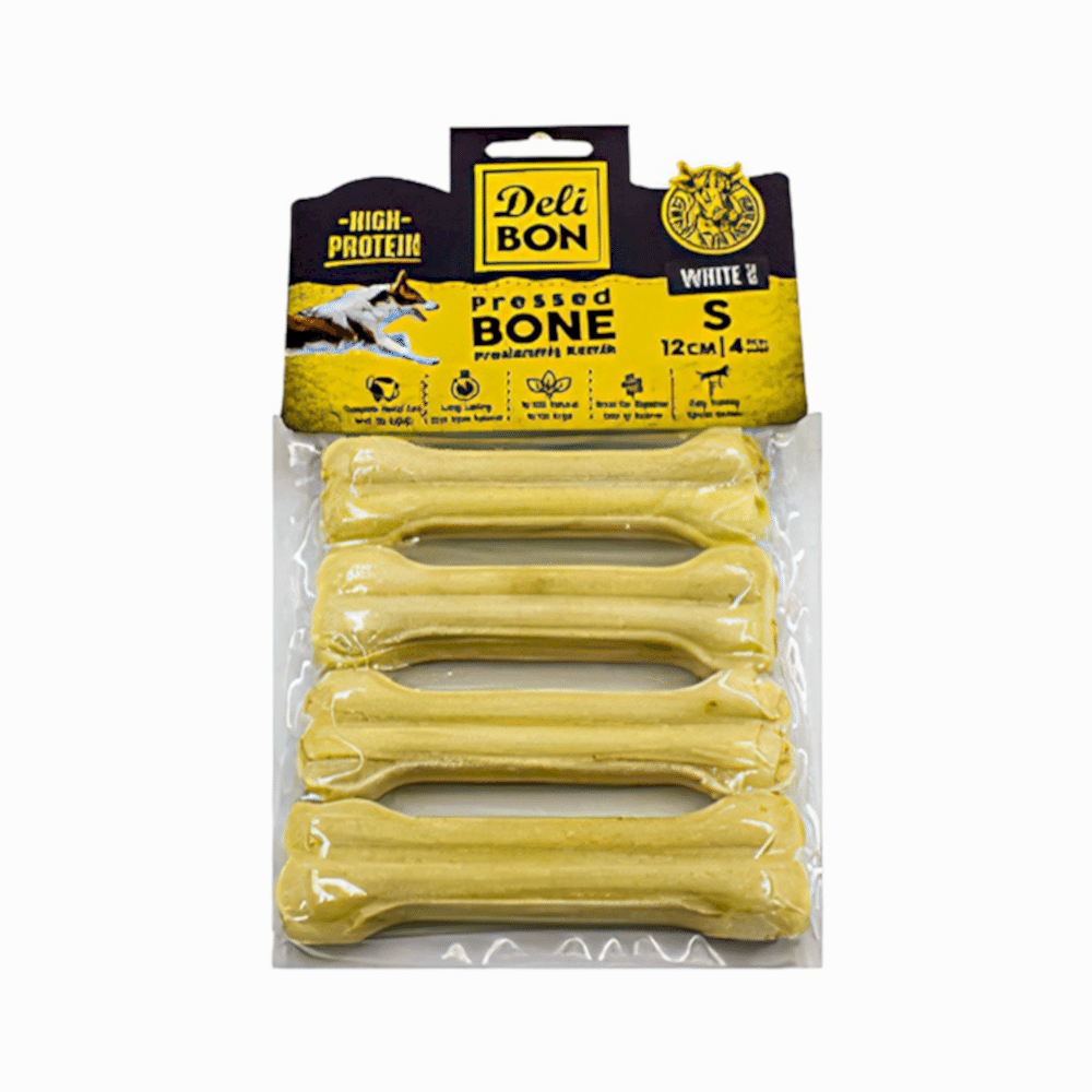 Deli Bon Gerçek Deriden Sütlü Press Kemik Köpek Ödülü 12 cm (4'lü)