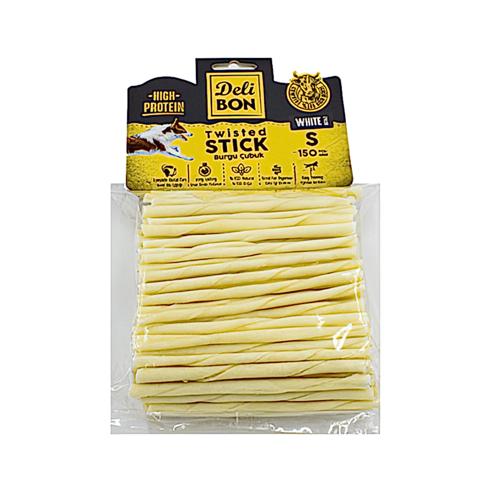 Deli Bon Gerçek Deriden Sütlü İnce Burgu Çubuk Köpek Ödülü (150'li)