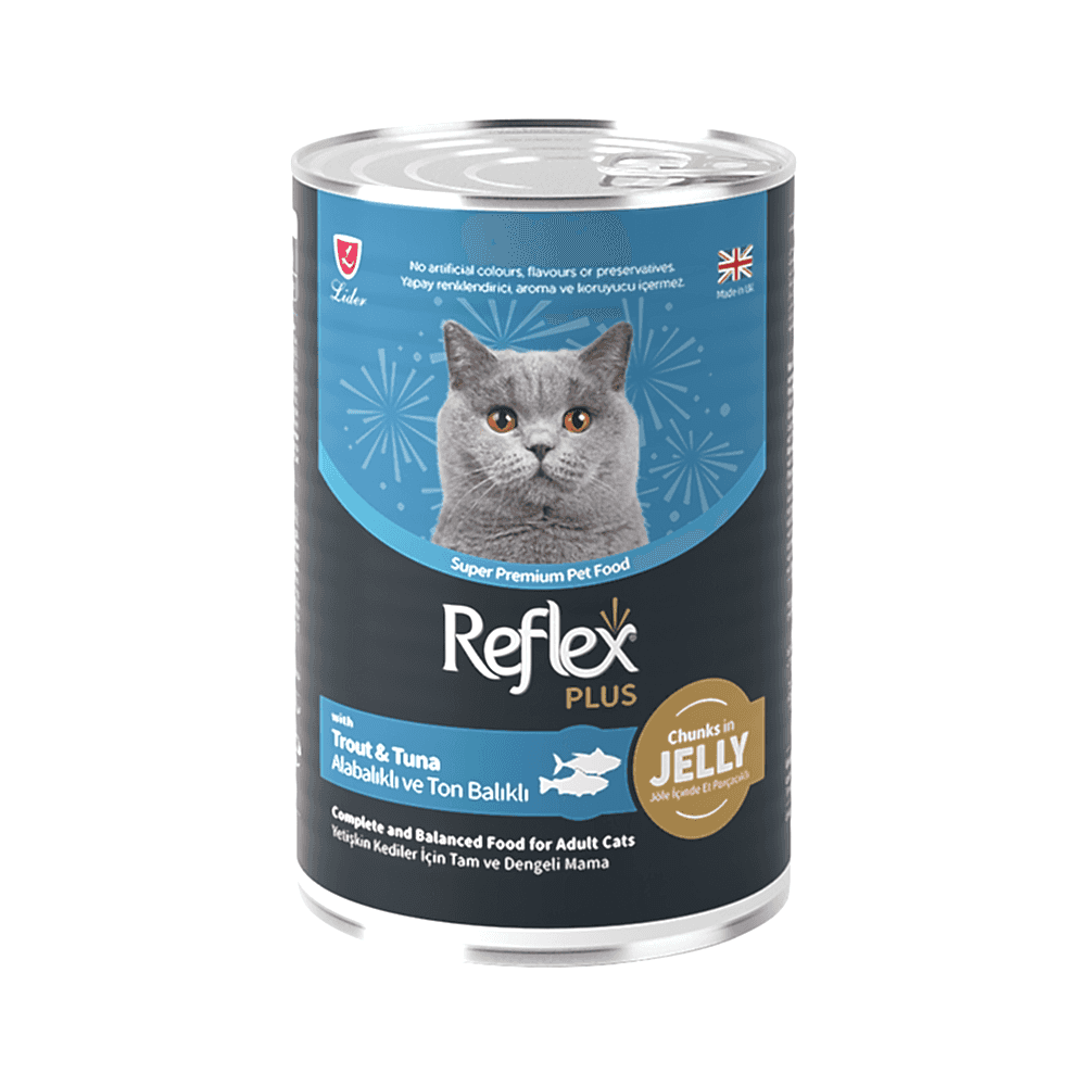 Reflex Plus Jöle İçinde Et Parçacıklı, Alabalıklı & Ton Balıklı Yetişkin Kedi Maması (400 g)