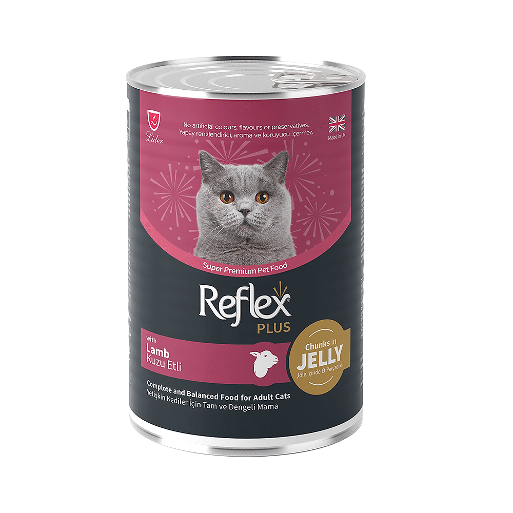Reflex Plus Jöle İçinde Et Parçacıklı ve Kuzu Etli Yetişkin Kedi Maması (400 g)