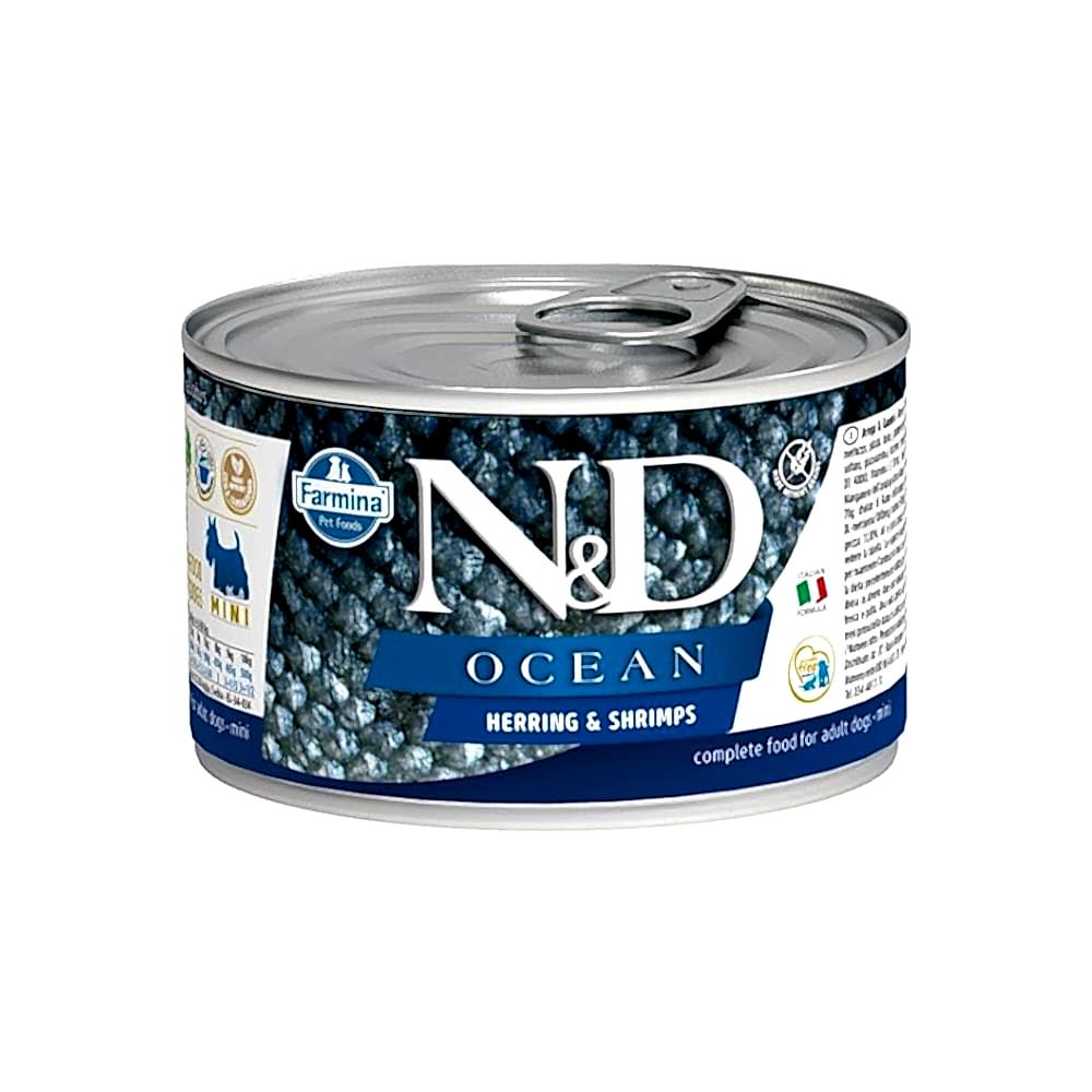 N&D Ocean Ringa Balıklı ve Karidesli Küçük Irk Yetişkin Köpek Konserve Maması (140 g)