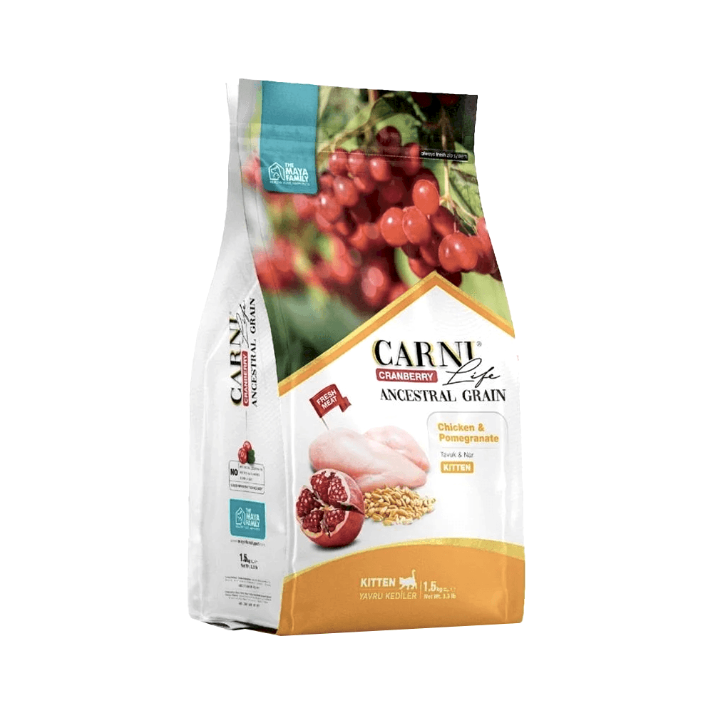 Carni Life Kızılcıklı, Tavuk Etli & Narlı Yavru Kedi Maması (1,5 kg)