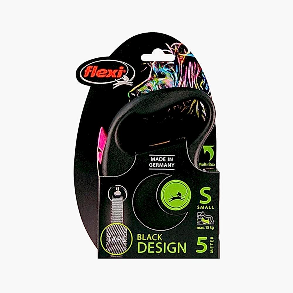 Flexi Black Design Small Pembe Şerit Otomatik Gezdirme Tasması (5 m)