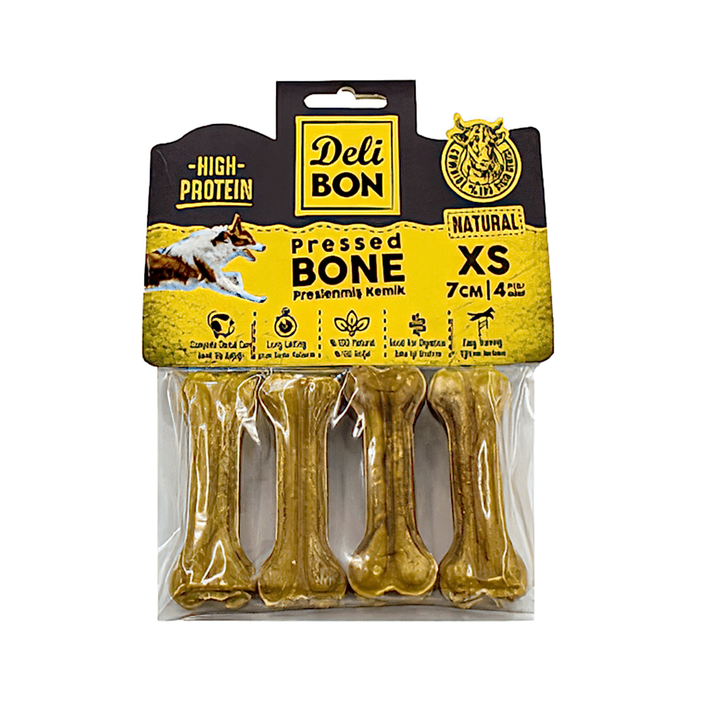 Deli Bon Deri Natural Press Kemik Köpek Ödülü 7 cm (4'lü)