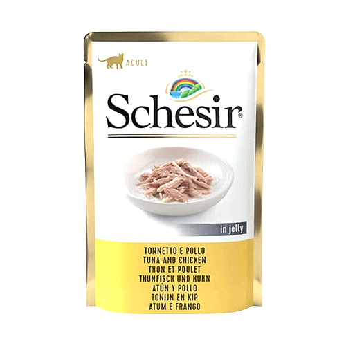 Schesir Jelly Ton Balıklı ve Tavuk Etli Yetişkin Kedi Konserve Maması (85 g)