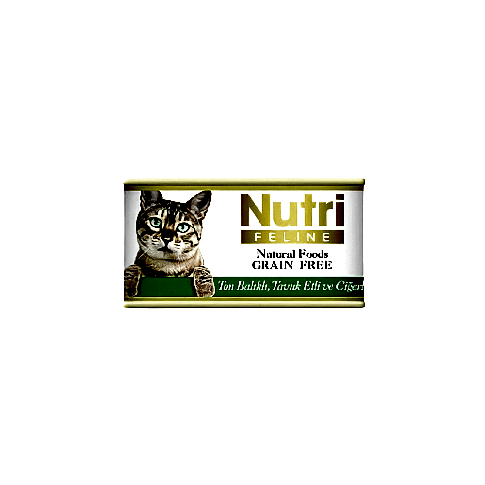 Nutri Feline Tahılsız Ton Balıklı, Tavuk Etli & Ciğer Etli Yetişkin Kedi Konserve Maması (85 g)