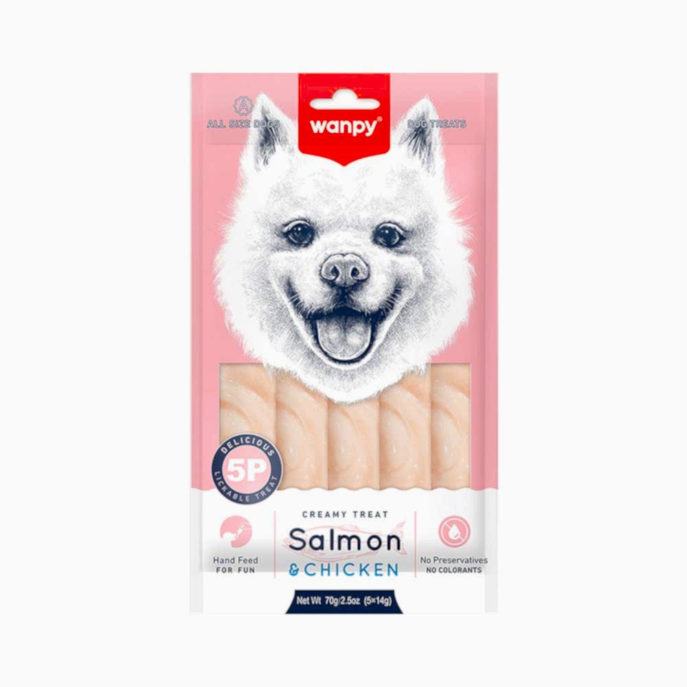 Wanpy Somon Balıklı ve Tavuk Etli Krema Köpek Ödülü (5 x 14 g)