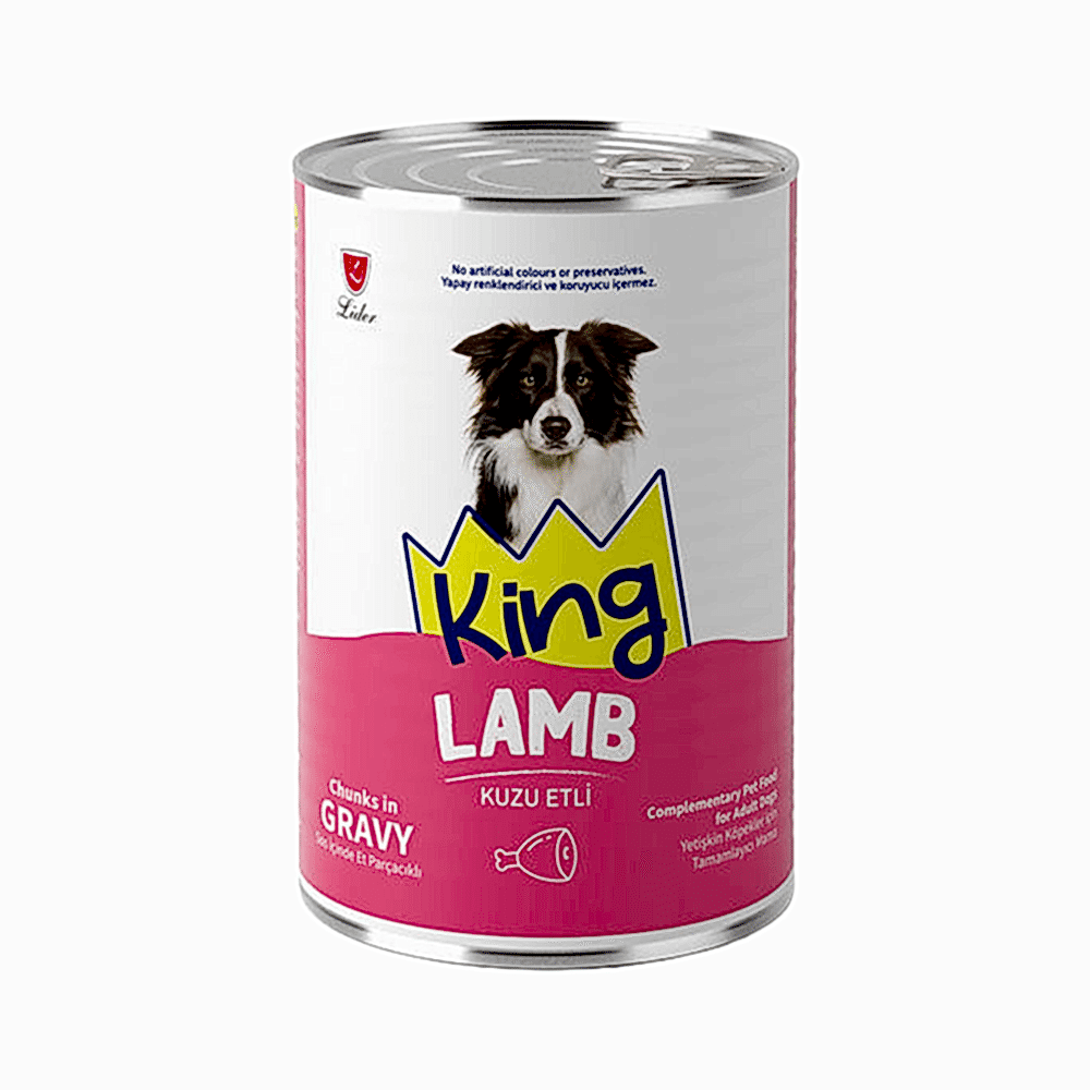 King Sos İçerisinde Et Parçacıklı Kuzu Etli Yetişkin Köpek Konservesi (400 g)