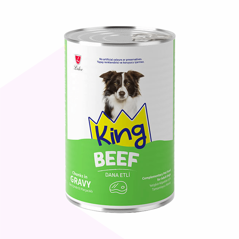 King Sos İçerisinde Et Parçacıklı Dana Etli Yetişkin Köpek Konservesi (400 g)
