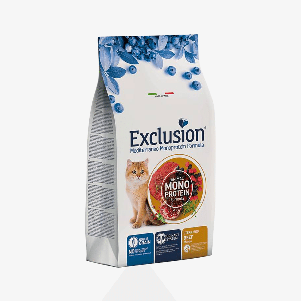 Exclusion Monoprotein Düşük Tahıllı Biftek Etli ve Narlı Kısırlaştırılmış Kedi Maması (1,5 kg)