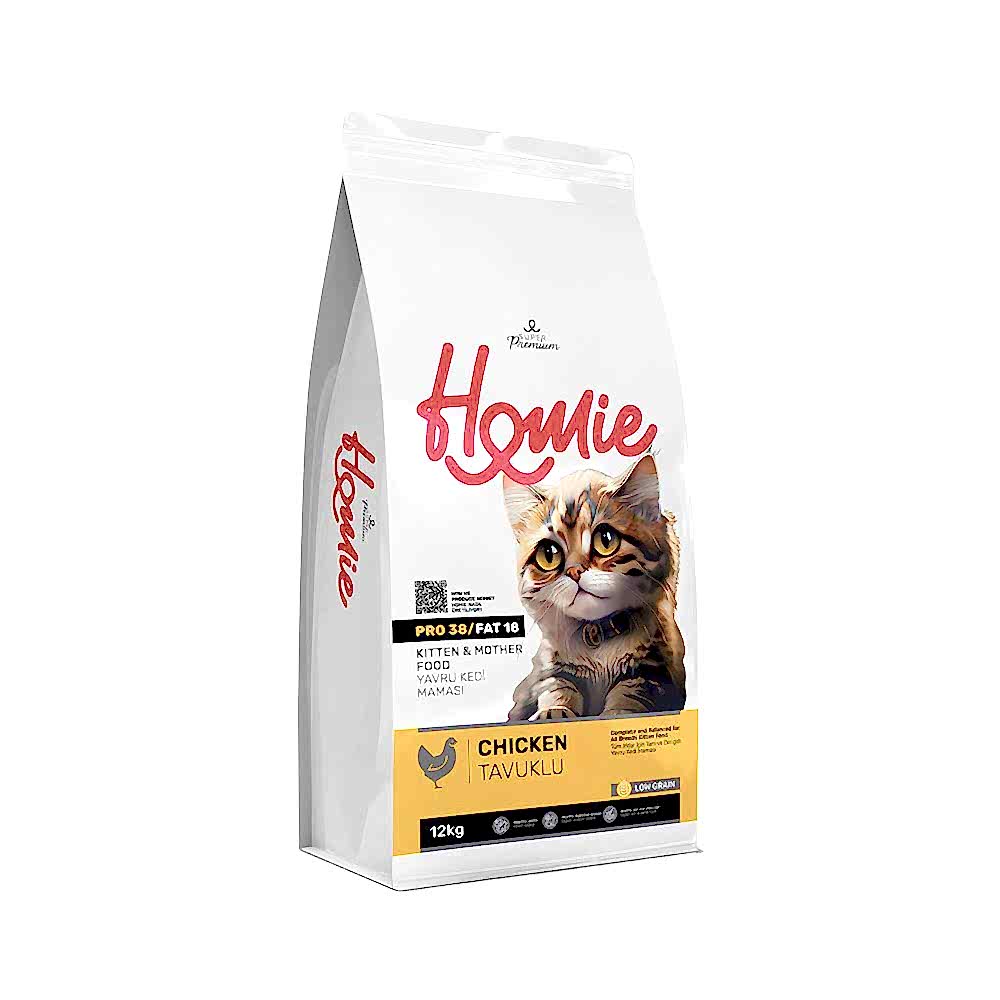 Homie Super Premium Düşük Tahıllı Anne & Yavru Tavuk Etli Yavru Kedi Maması (12 kg)
