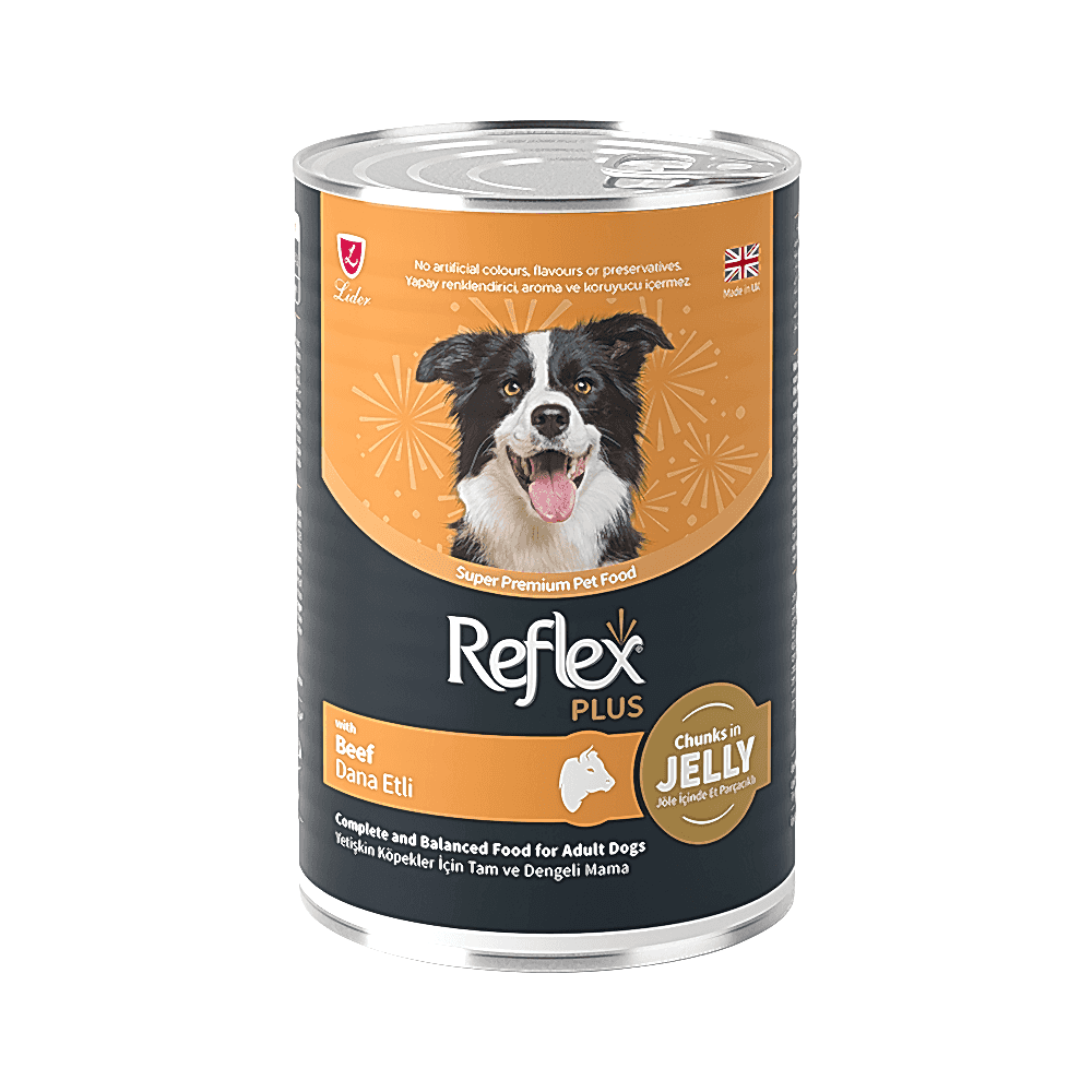 Reflex Plus Jöle İçinde Et Parçacıklı ve Dana Etli Yetişkin Köpek Maması (400 g)