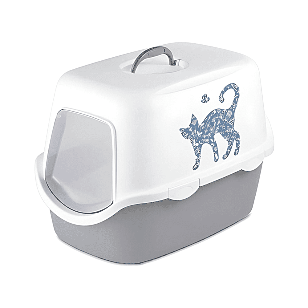 Stefanplast Cathy Grifee Kapalı Beyaz Gri Kedi Tuvaleti (56 x 40 x 40 cm)