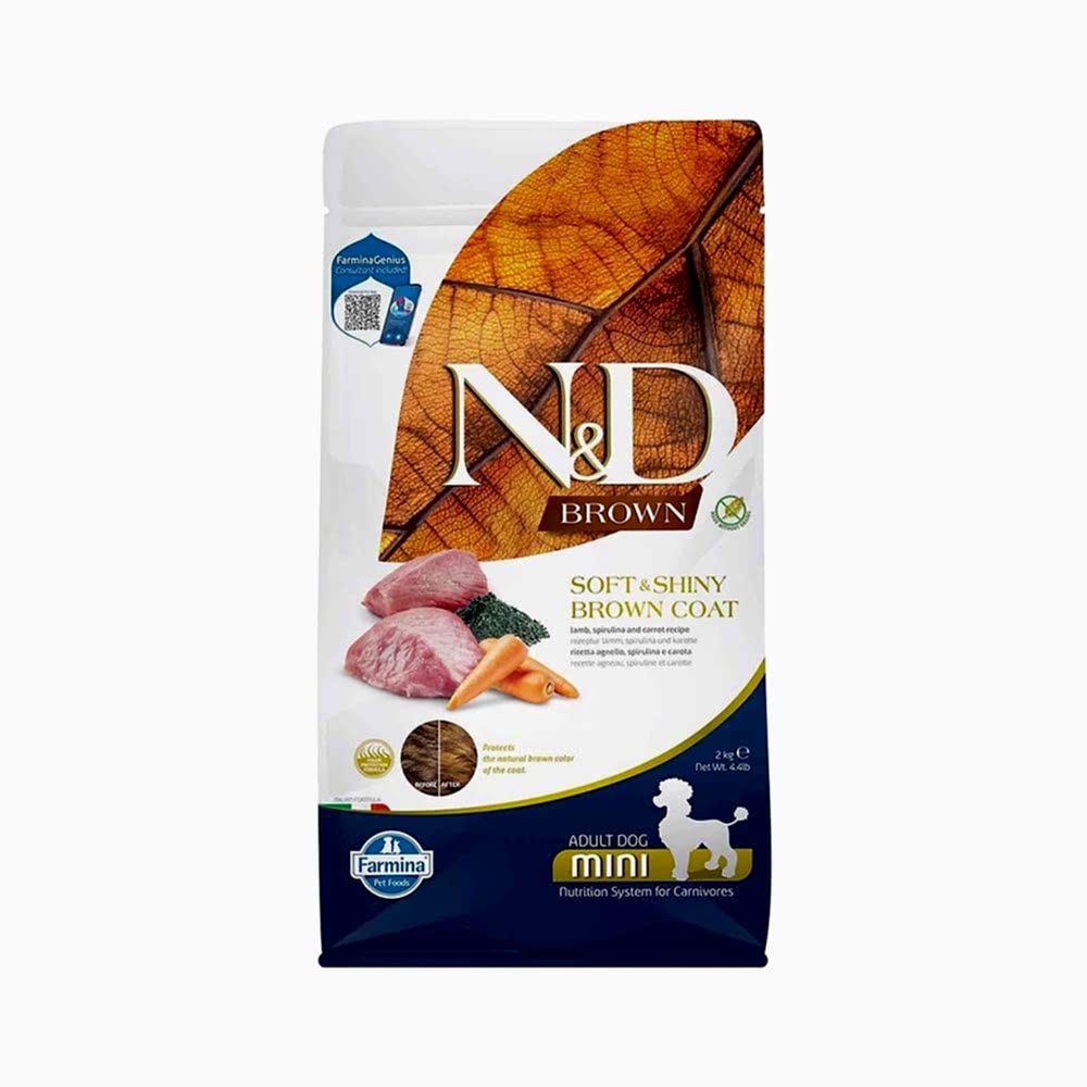 N&D Kahverengi Köpekler İçin Spirulina, Kuzu Etli, Patatesli & Havuçlu Mini Irk Yetişkin Köpek Maması (2 kg)