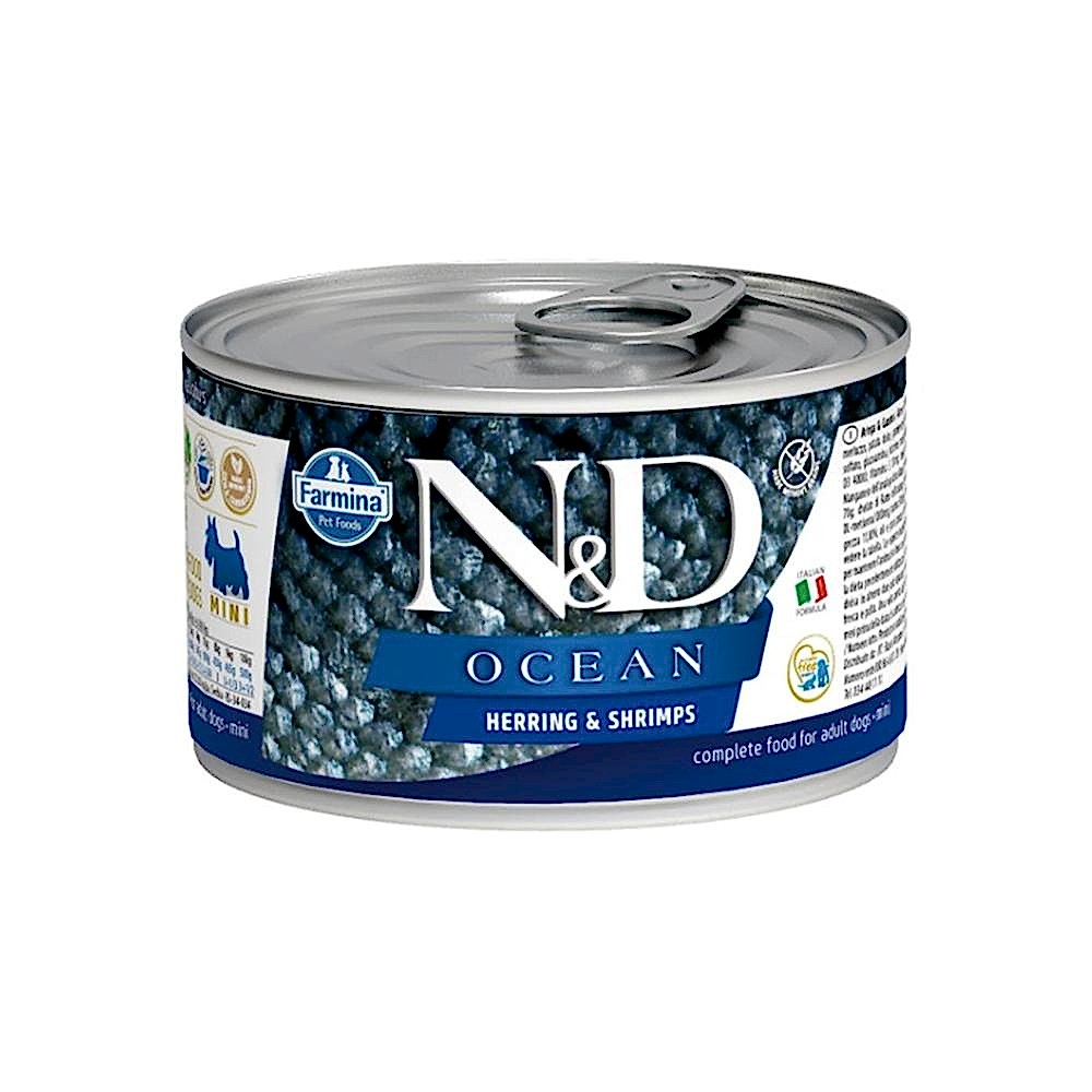 N&D Ocean Ringa Balıklı ve Karidesli Küçük Irk Yetişkin Köpek Konserve Maması (140 g)