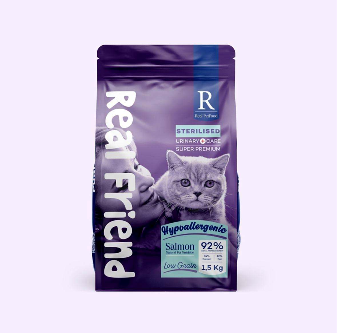 Real Friend Urinary Care Hypoallergenic Sterilised Adult Cat Food with Salmon 34/12