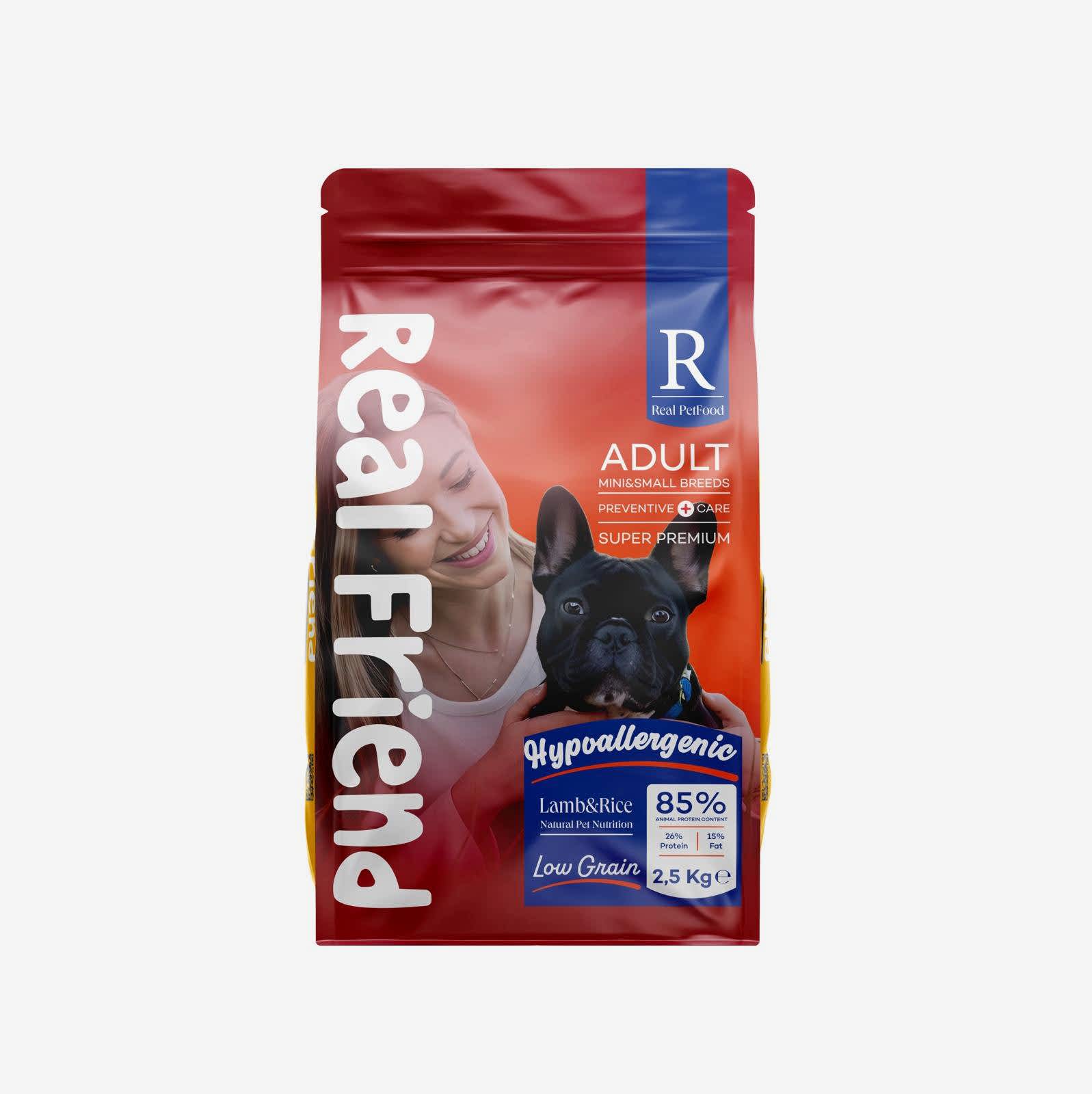 Real Friend Preventive Care Hypoallergenic Mini&Small Breed Adult Dog Food with Lamb&Rice 26/15