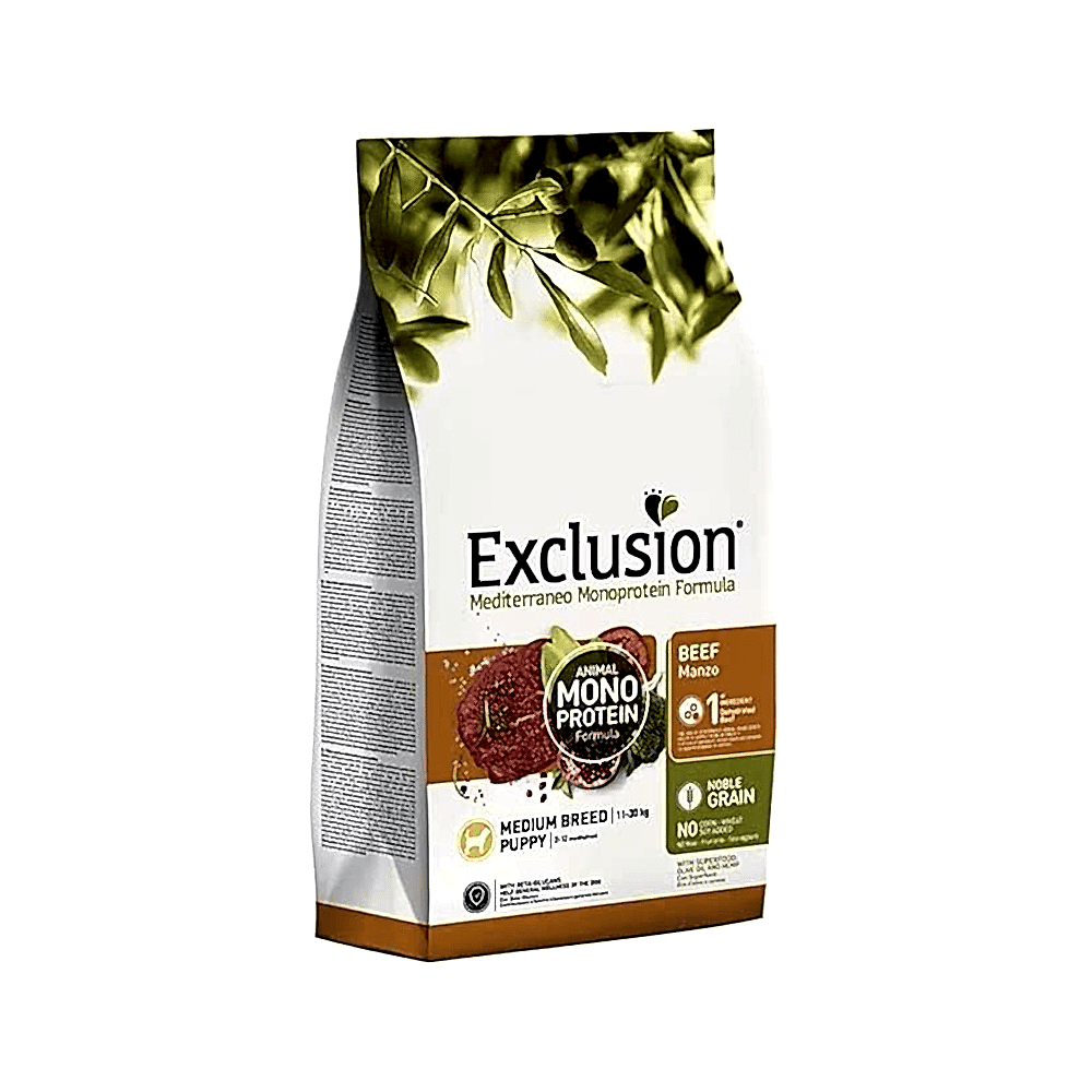 Exclusion Monoprotein Sığır Etli ve Narlı Düşük Tahıllı Orta Irk Yavru Köpek Maması (12 kg)
