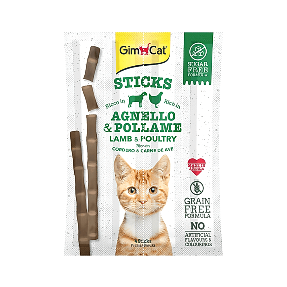 GimCat Tahılsız Kuzu Etli ve Tavuk Etli Kedi Ödül Çubukları (4 x 5 g)