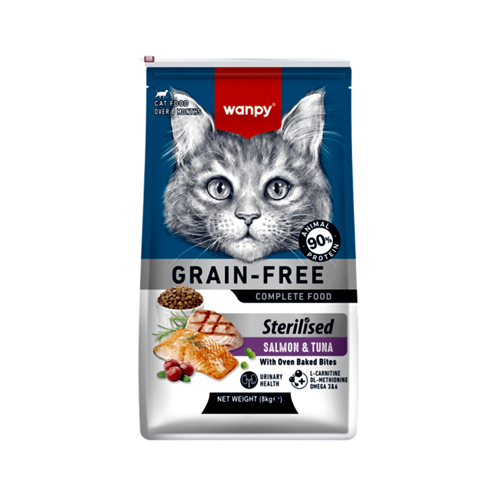 Wanpy Tahılsız Somonlu ve Ton Balıklı Kısırlaştırılmış Kedi Maması (8 kg)